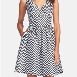 Halogen, chevron striped, fit and flare dress